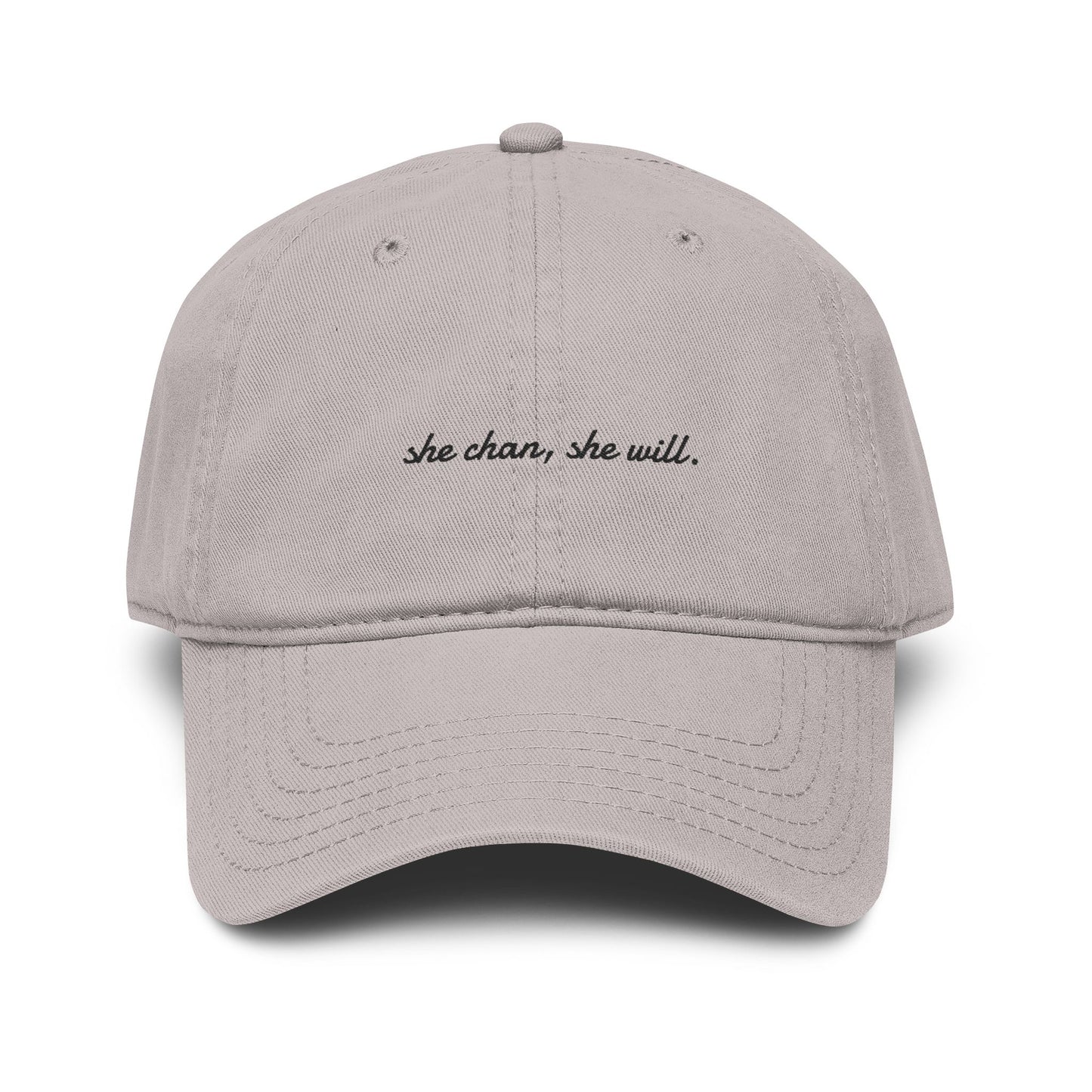 Washed Baseball Cap — "She Can, She Will" Embroidered Hat