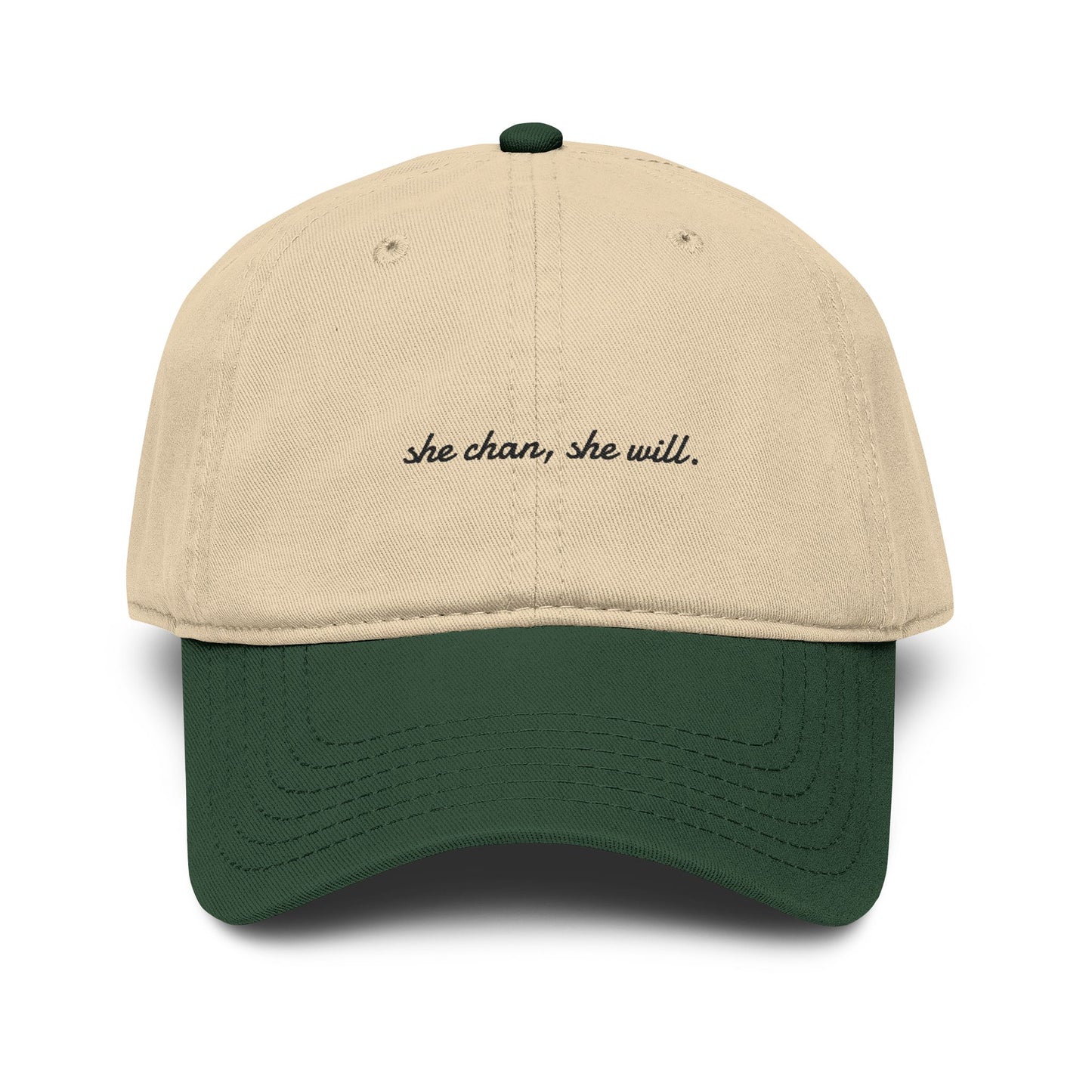 Washed Baseball Cap — "She Can, She Will" Embroidered Hat