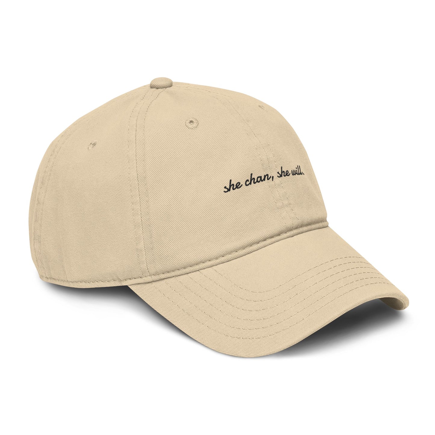 Washed Baseball Cap — "She Can, She Will" Embroidered Hat
