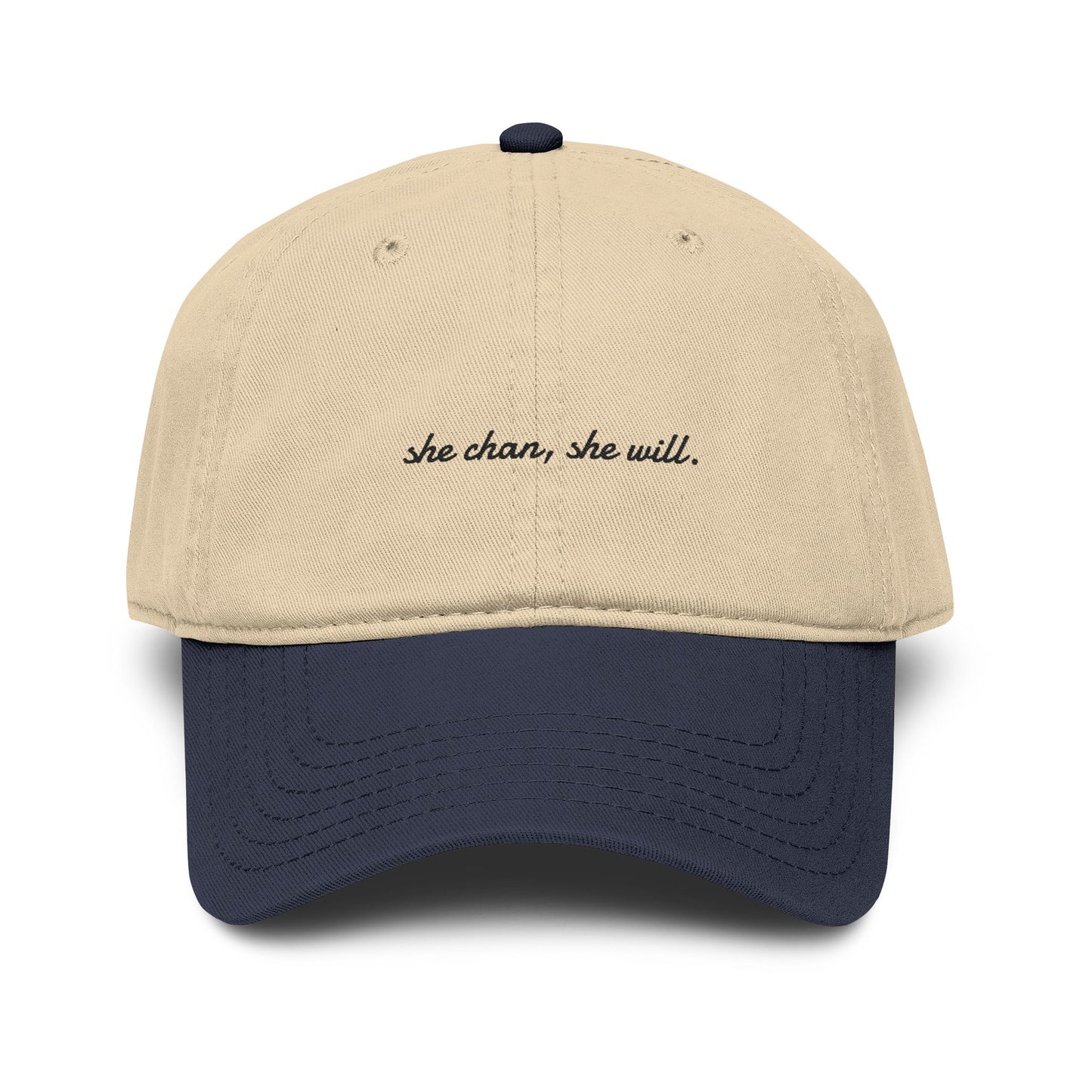 Washed Baseball Cap — "She Can, She Will" Embroidered Hat