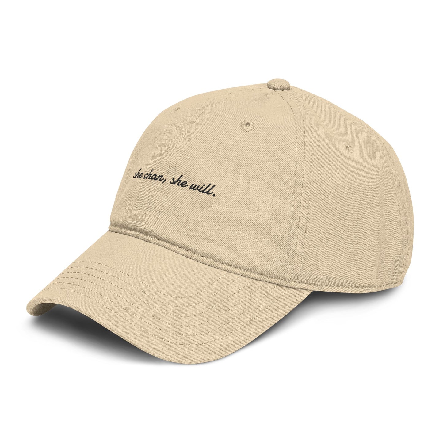 Washed Baseball Cap — "She Can, She Will" Embroidered Hat