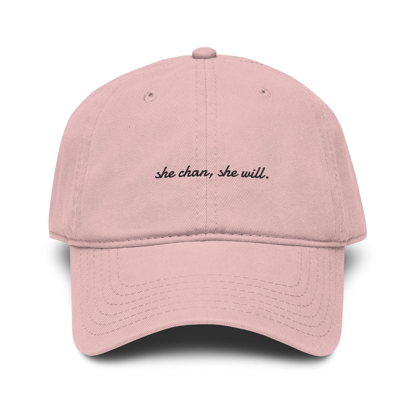 Washed Baseball Cap — "She Can, She Will" Embroidered Hat