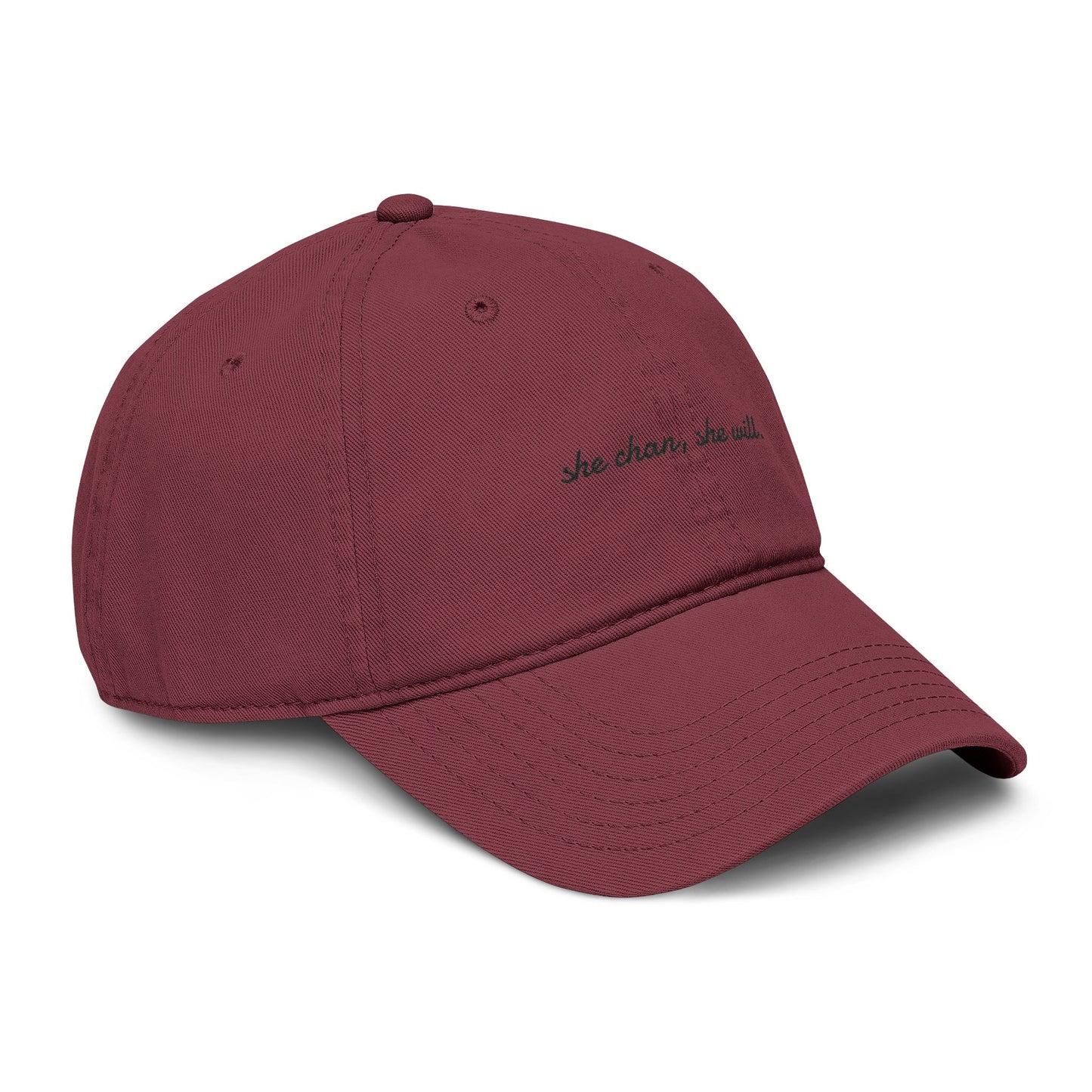 Washed Baseball Cap — "She Can, She Will" Embroidered Hat