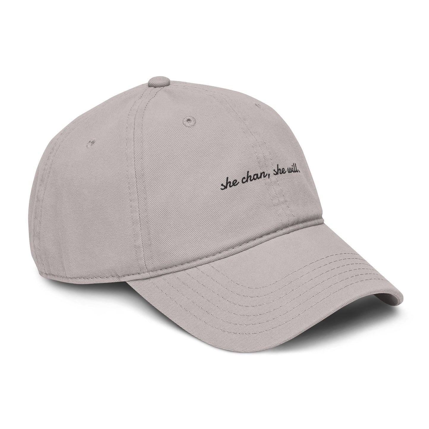 Washed Baseball Cap — "She Can, She Will" Embroidered Hat