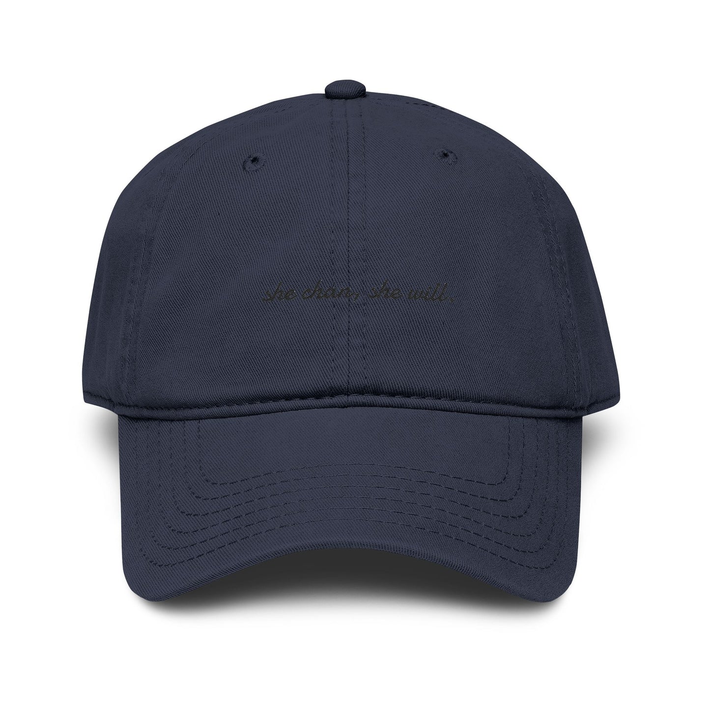 Washed Baseball Cap — "She Can, She Will" Embroidered Hat