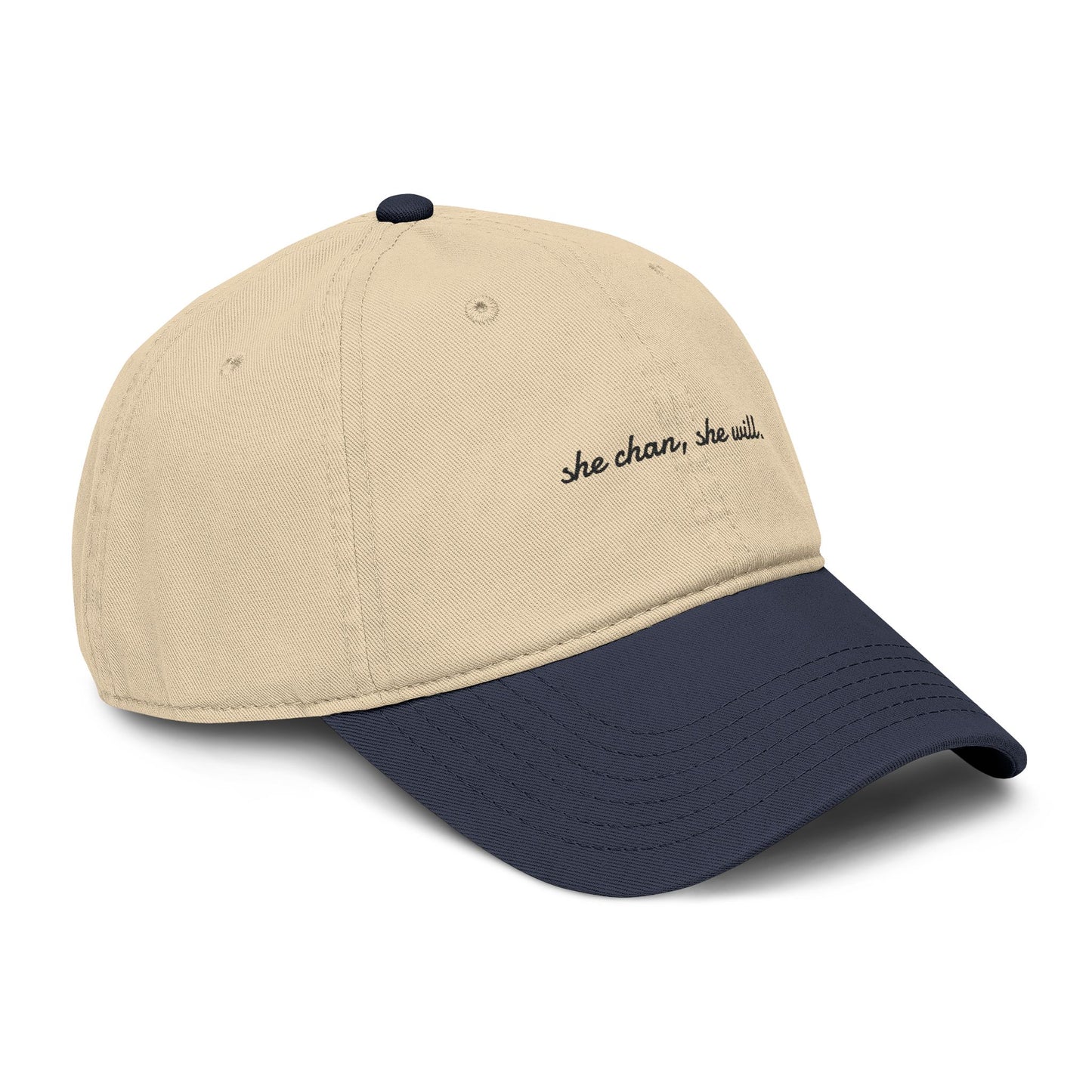 Washed Baseball Cap — "She Can, She Will" Embroidered Hat
