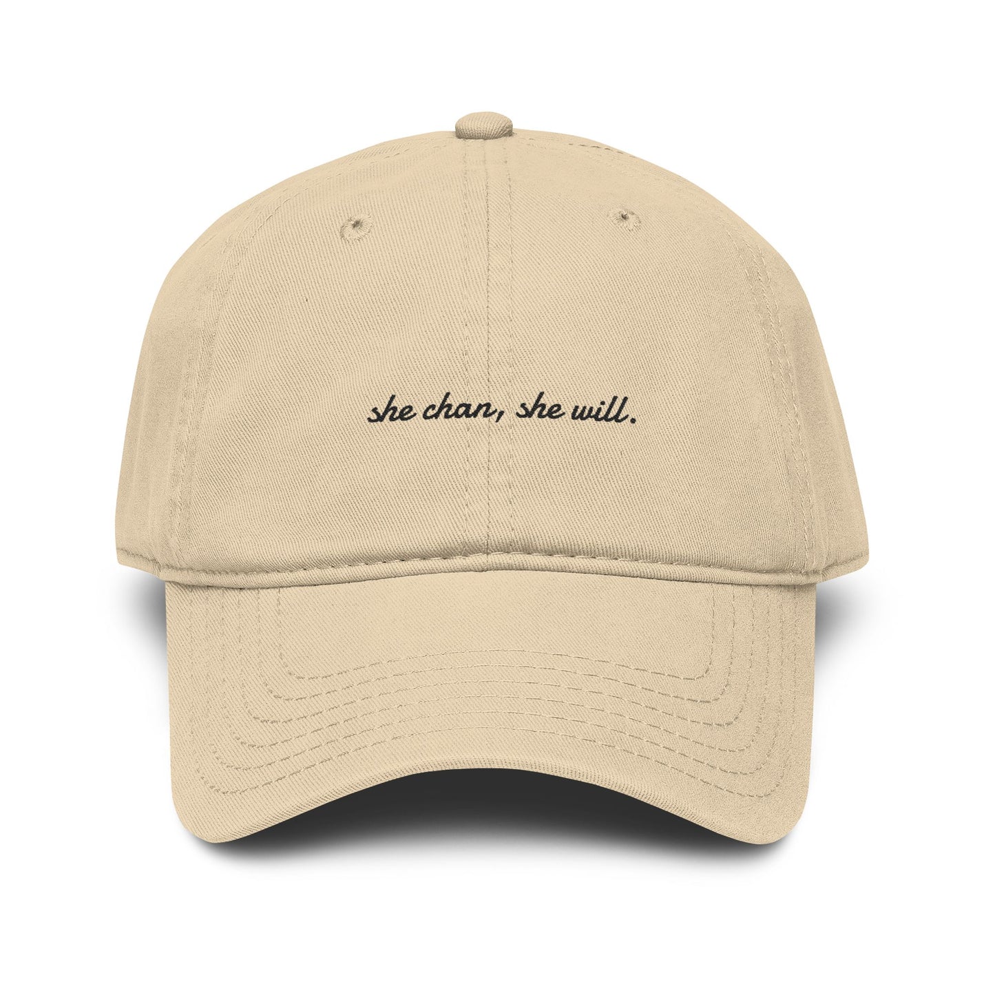 Washed Baseball Cap — "She Can, She Will" Embroidered Hat
