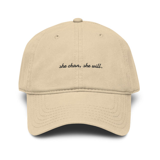 Washed Baseball Cap — "She Can, She Will" Embroidered Hat