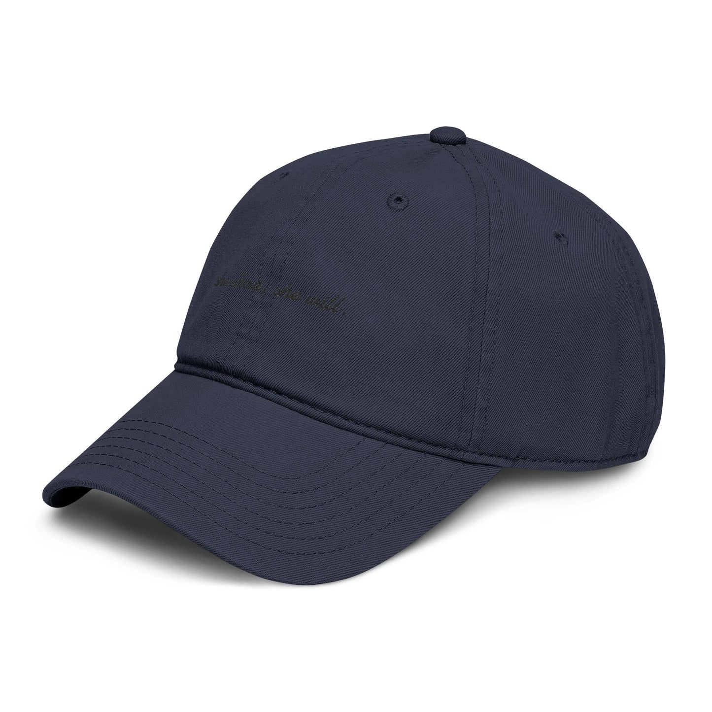 Washed Baseball Cap — "She Can, She Will" Embroidered Hat
