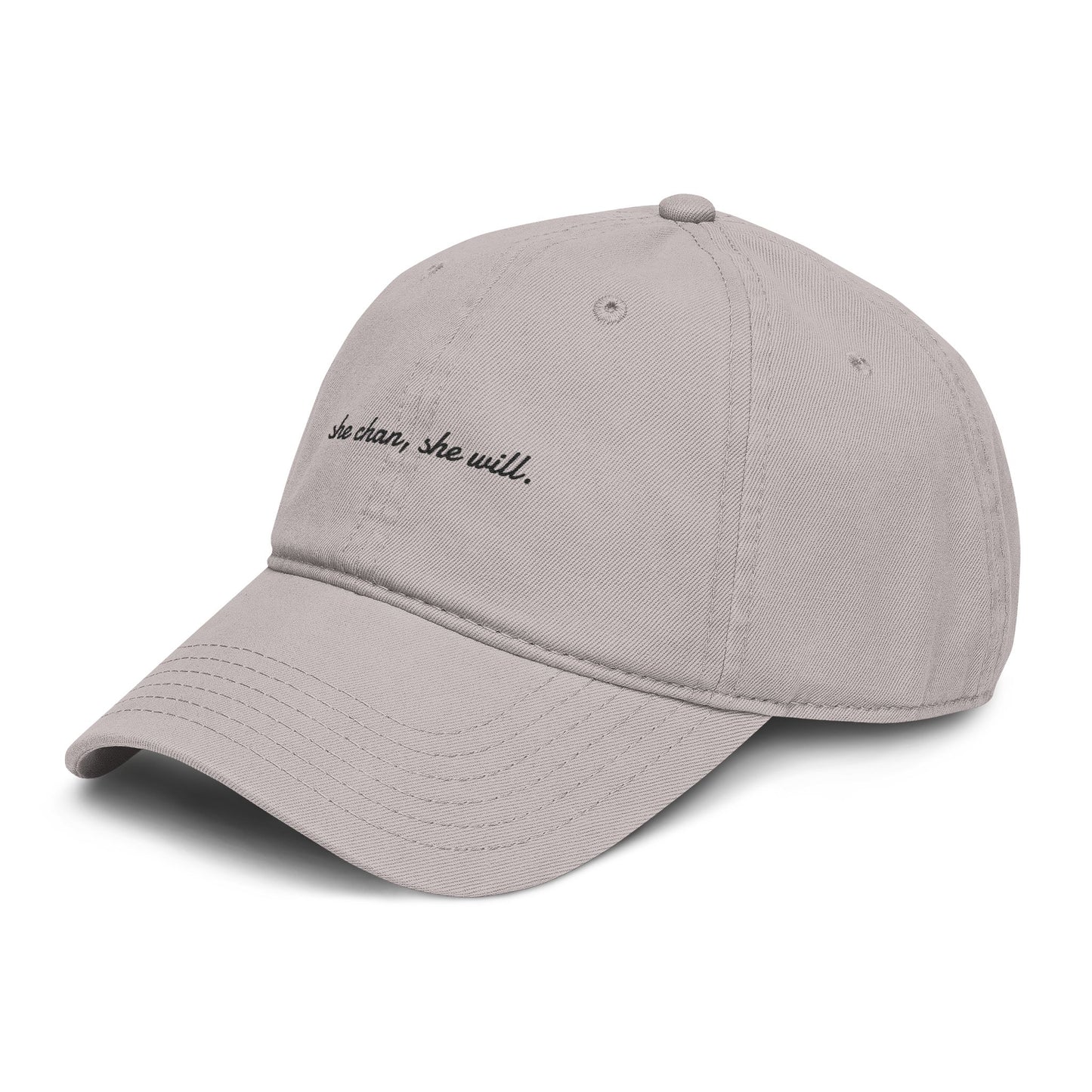 Washed Baseball Cap — "She Can, She Will" Embroidered Hat