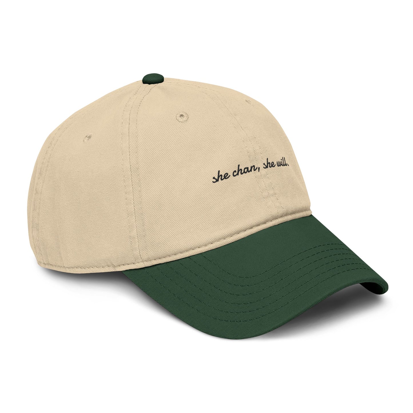 Washed Baseball Cap — "She Can, She Will" Embroidered Hat