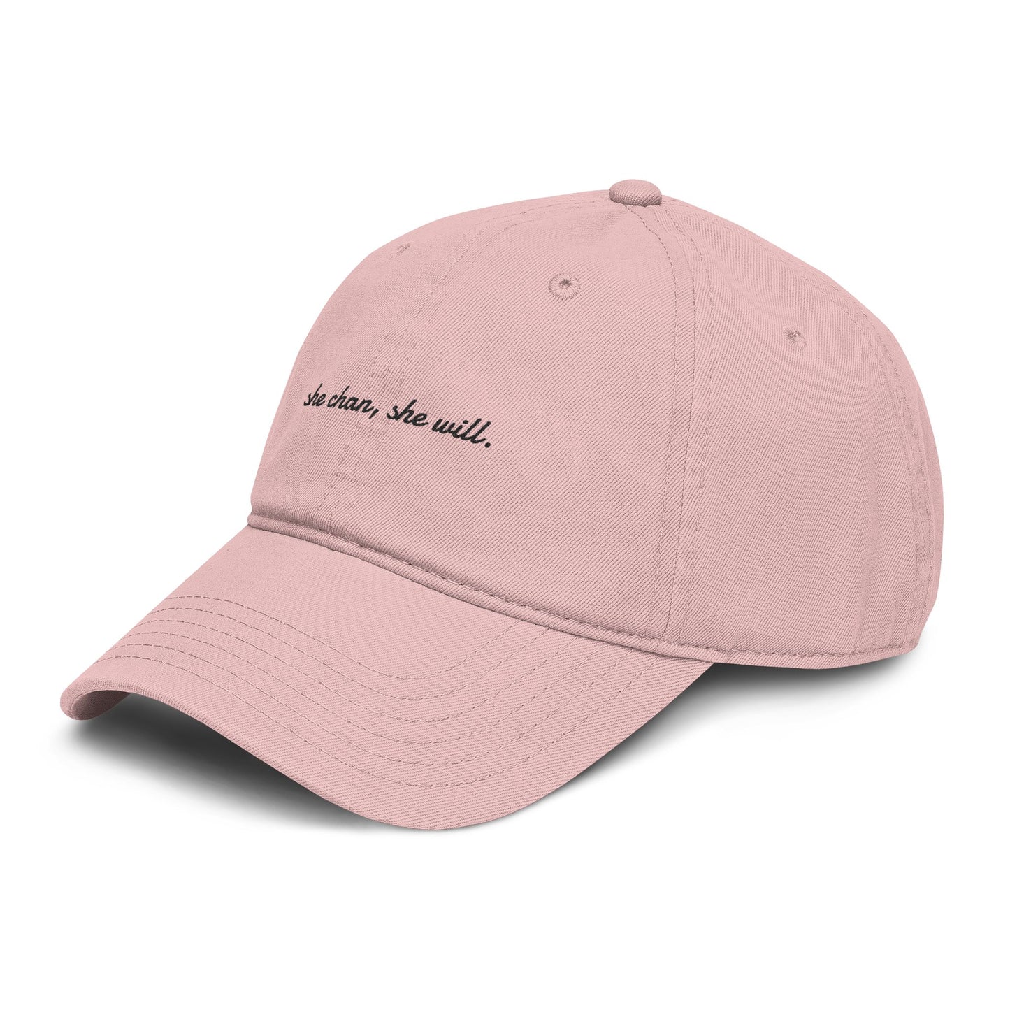 Washed Baseball Cap — "She Can, She Will" Embroidered Hat